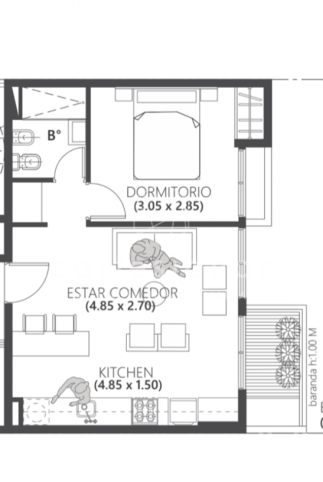 NUEVA CORDOBA DEPTO 1 DORM SOBRE CALLE RONDEAU