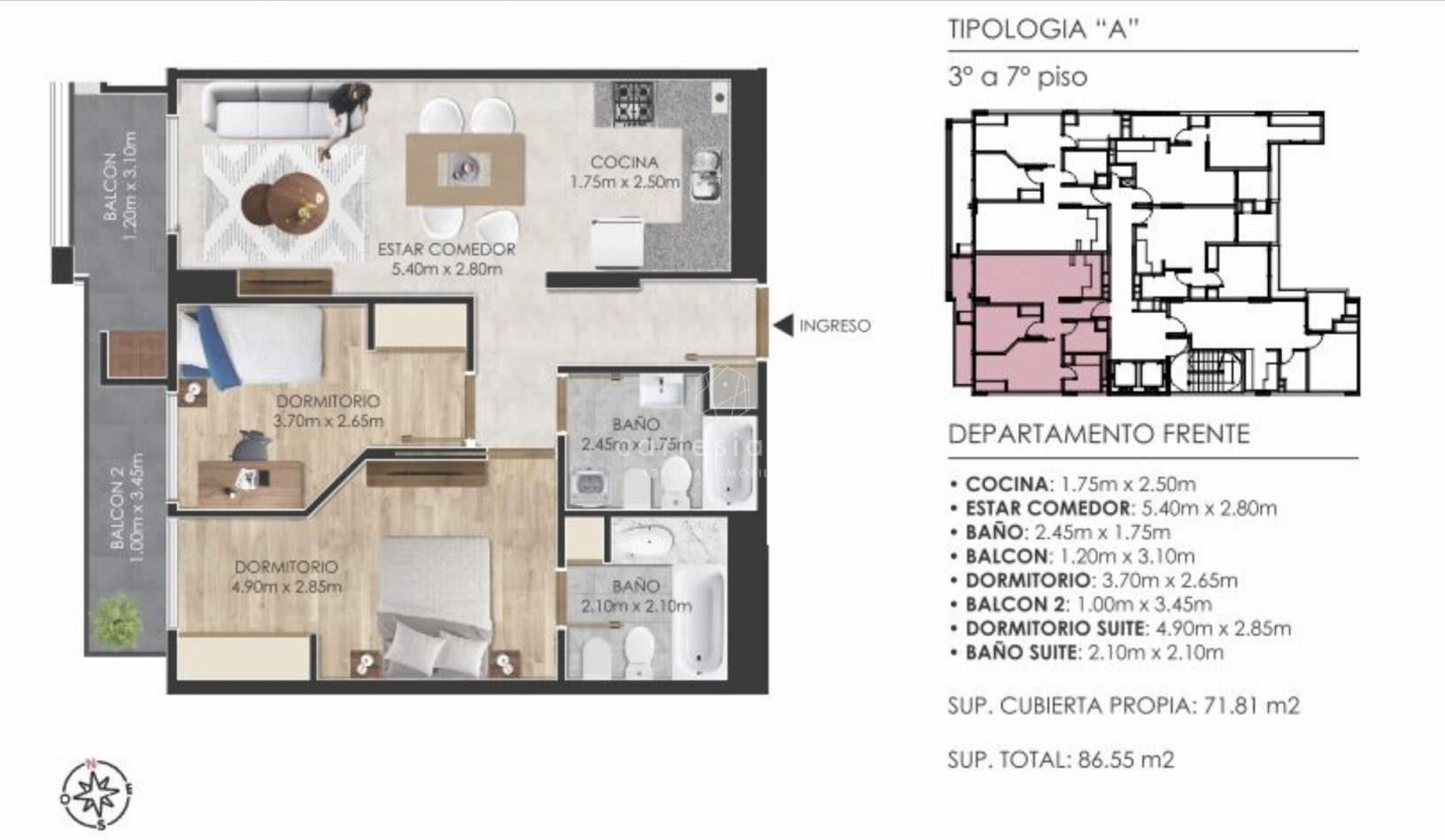 NUEVA CORDOBA 2 DORM C/BALCON + AMENITIES 