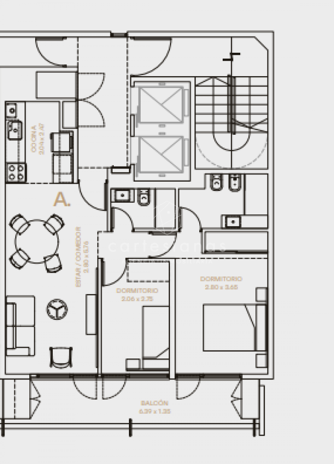 NUEVA CORDOBA DEPTO 2 DORM C/BALCON TERRAZA + 2 BAÑOS COMPLETOS